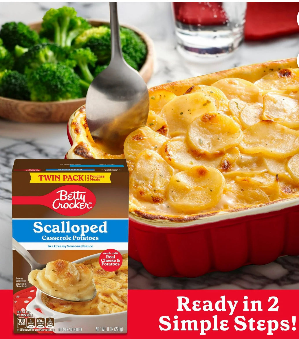 Betty Crocker Scalloped Casserole Potatoes, Made with Real Cheese, Twin Pack, 8 oz Box