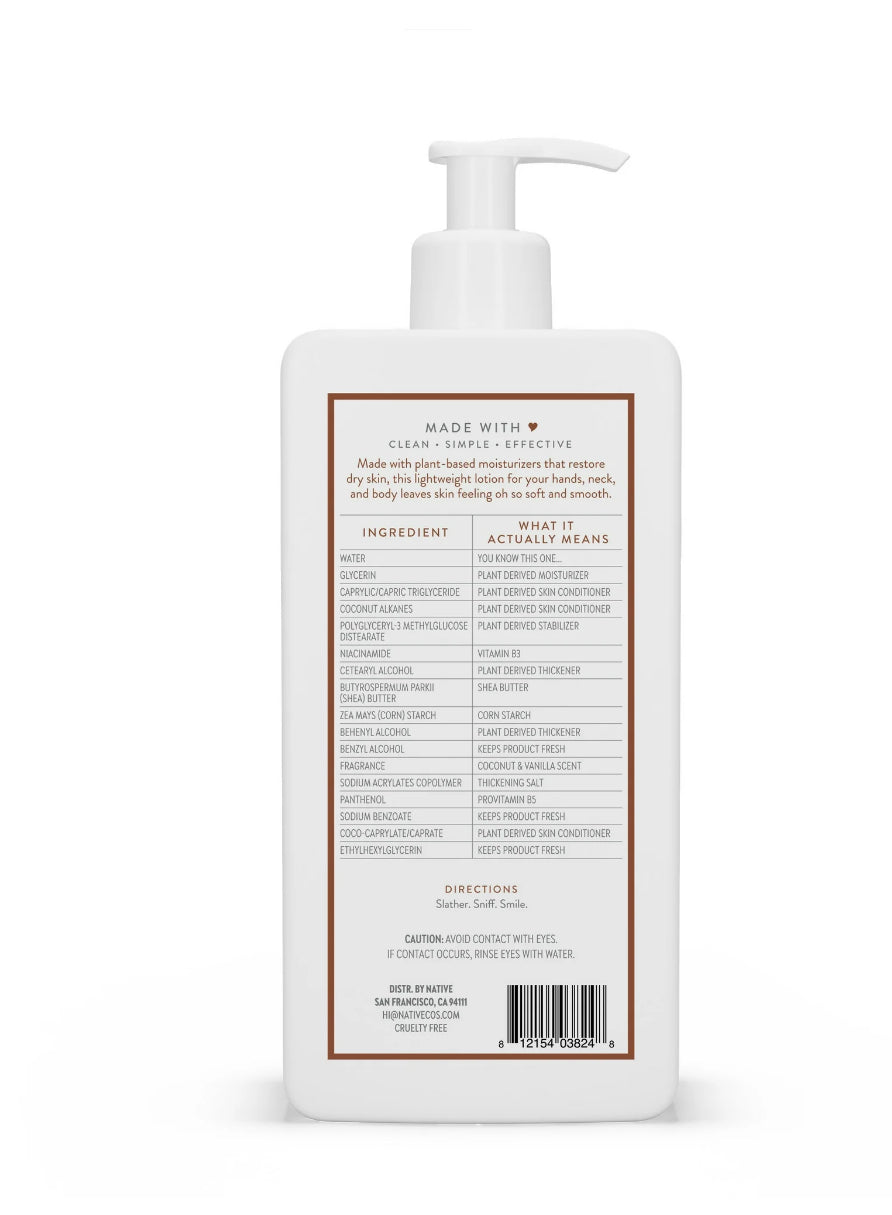 Native Lotion, Moisturizing, Paraben Free, Coconut & Vanilla, for Women and Men, 16.5 fl oz