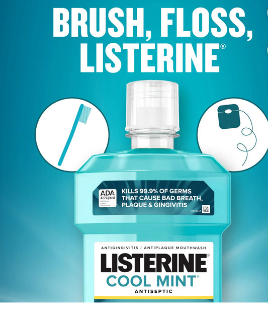 Listerine Cool Mint Antiseptic Mouthwash, For Bad Breath & Plaque Oral Care, 1.5 L