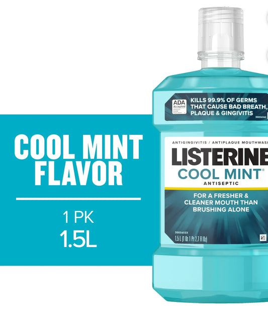 Listerine Cool Mint Antiseptic Mouthwash, For Bad Breath & Plaque Oral Care, 1.5 L
