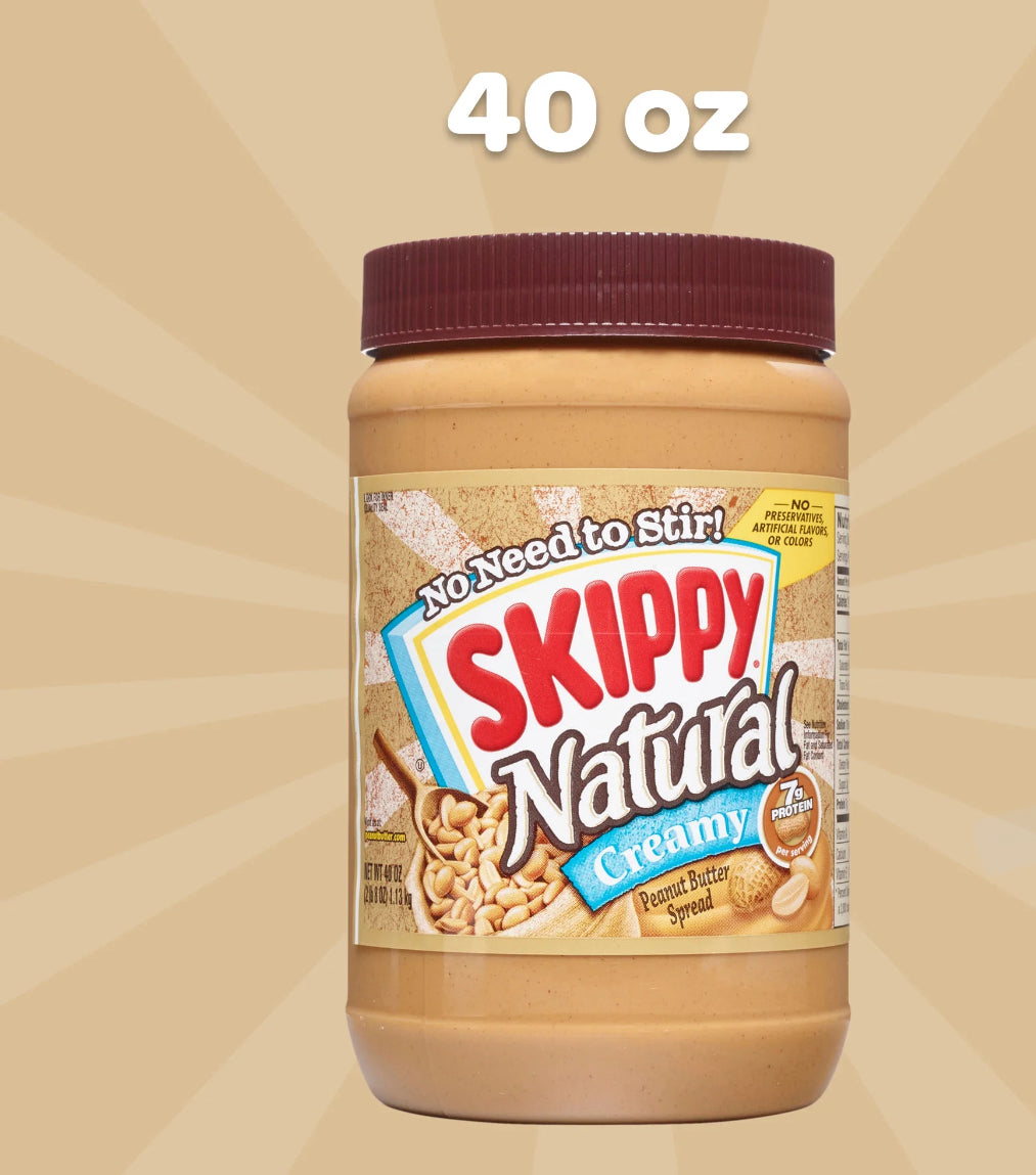 SKIPPY Natural Creamy Peanut Butter Spread, 7 G Protein per Serving, Plastic Jar 40 oz