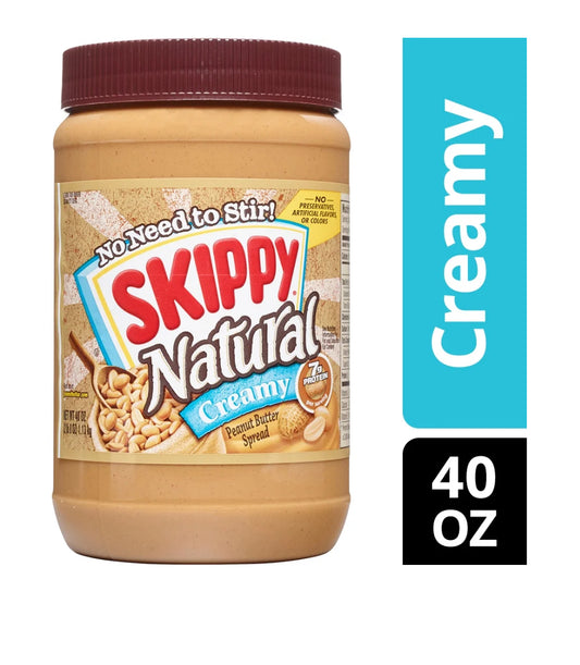SKIPPY Natural Creamy Peanut Butter Spread, 7 G Protein per Serving, Plastic Jar 40 oz